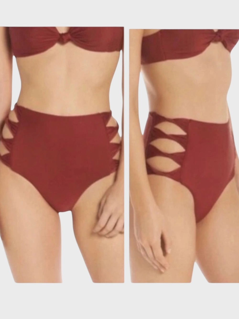 913 10/$50🏄🏻‍♀️ BCA by Rebecca Virtue High Waisted Cut Out Red Swim Bottom